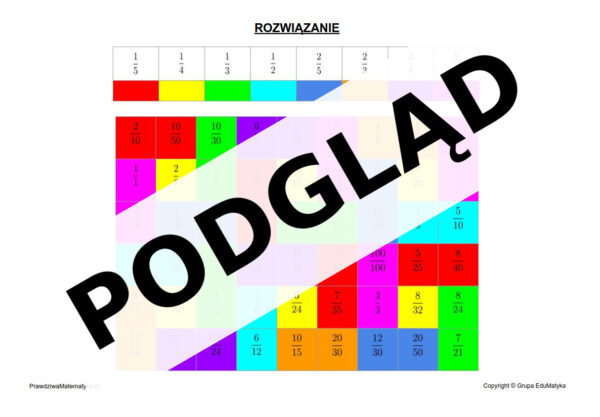 Kolorowanka z ułamkami równoważnymi