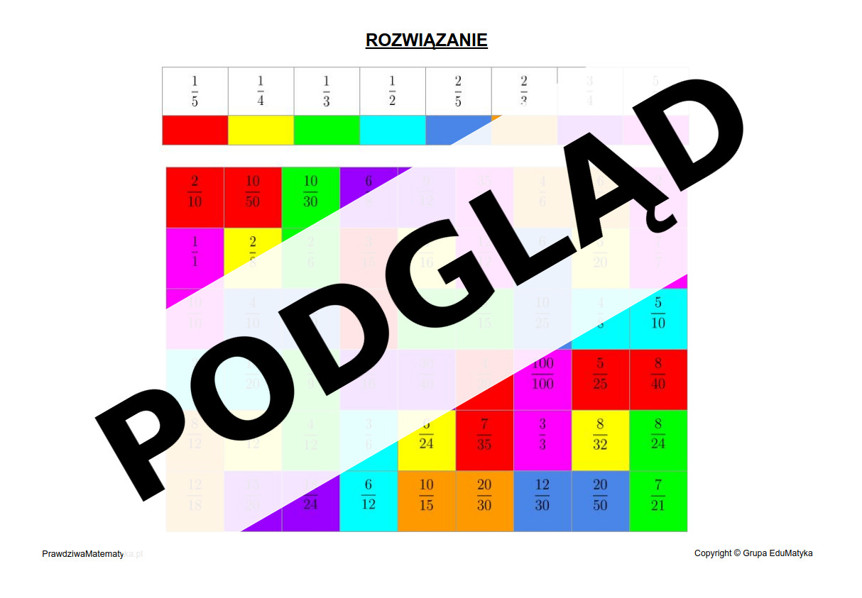 Kolorowanka z ułamkami równoważnymi