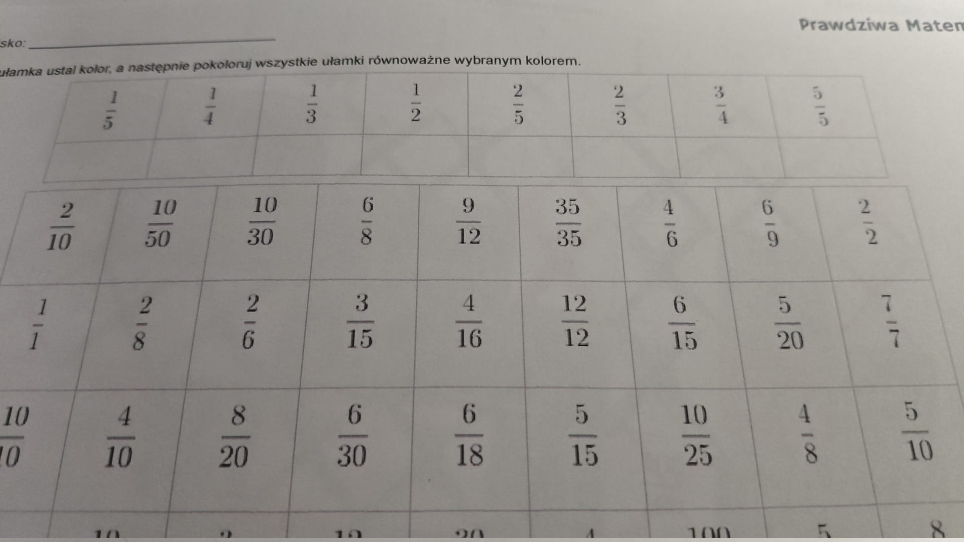 Kolorowanka z ułamkami równoważnymi - obrazek 2