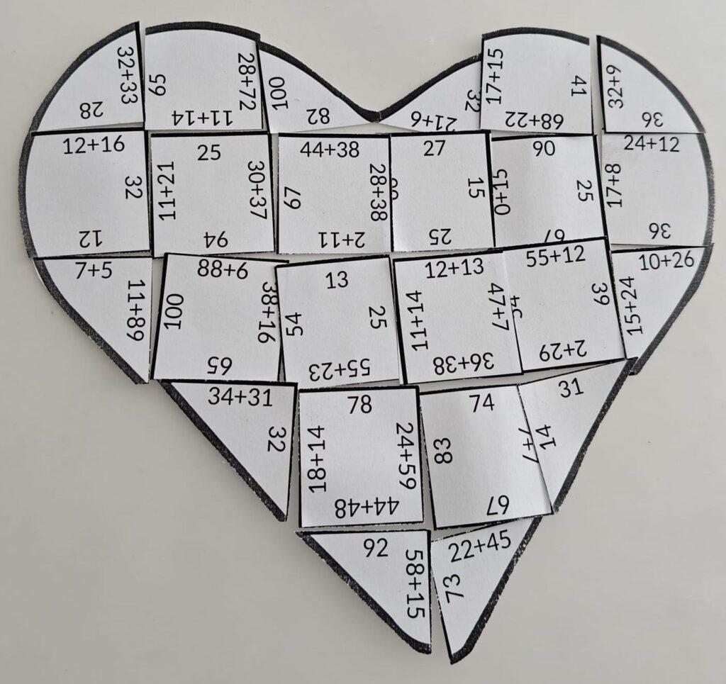 Walentynki matematyka karty pracy puzzle serce