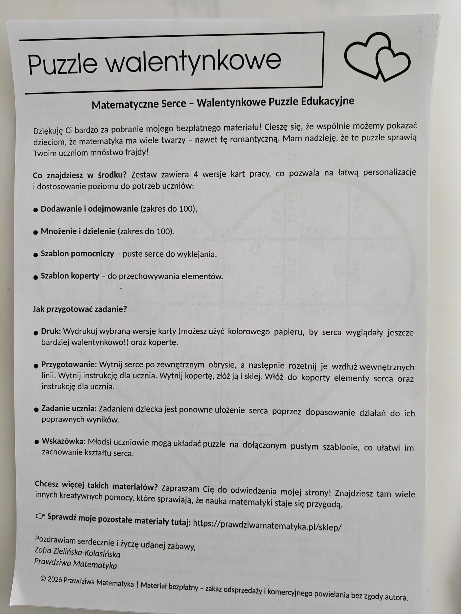 Matematyczne puzzle walentynkowe - 4 działania - obrazek 2