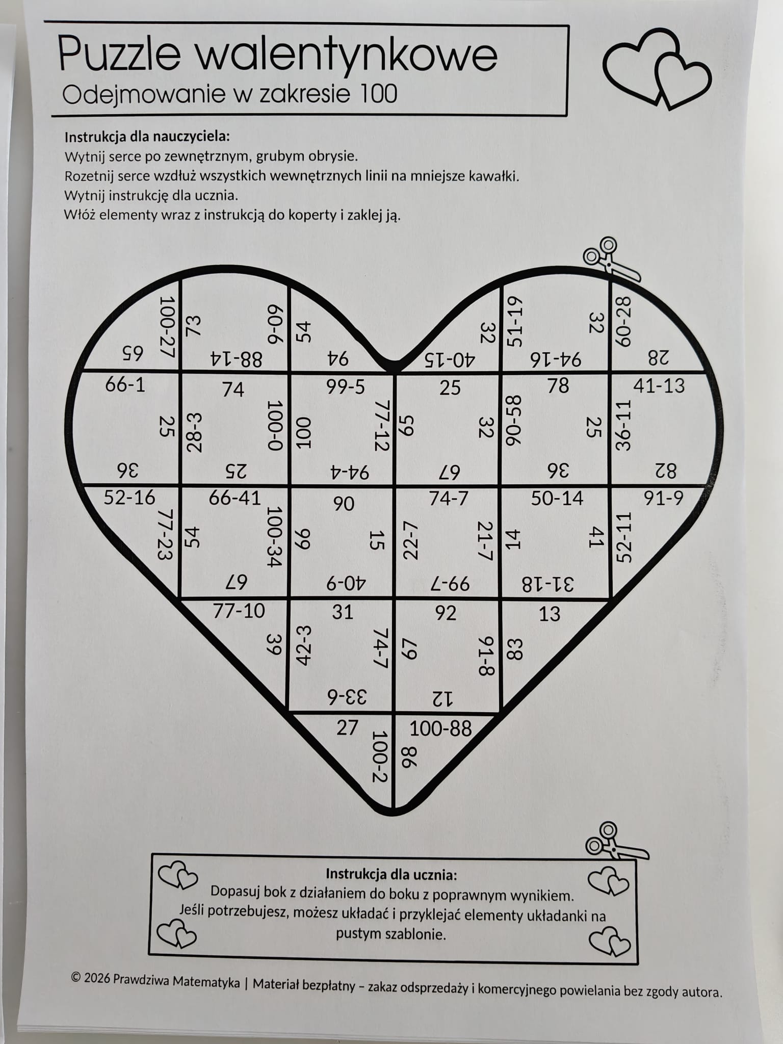 Matematyczne puzzle walentynkowe - 4 działania - obrazek 3