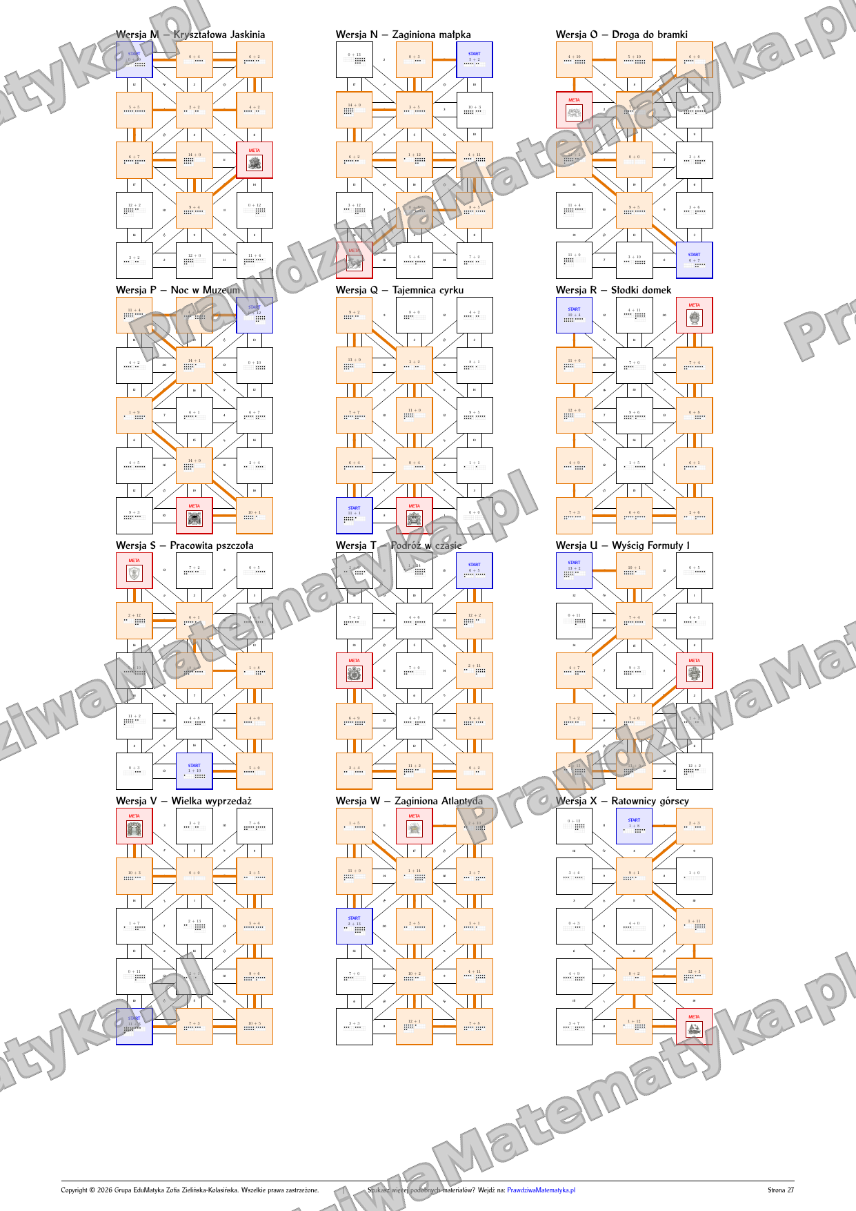 Labirynty matematyczne - Dodawanie w zakresie 15 z ramkami dziesiętnymi - obrazek 3