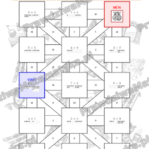 Labirynty matematyczne - Dodawanie w zakresie 15 z ramkami dziesiętnymi