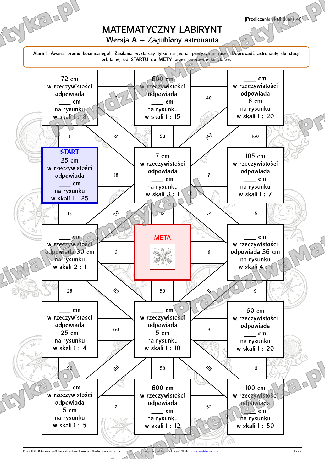 Labirynty matematyczne - Przeliczanie skali (klasa 4)