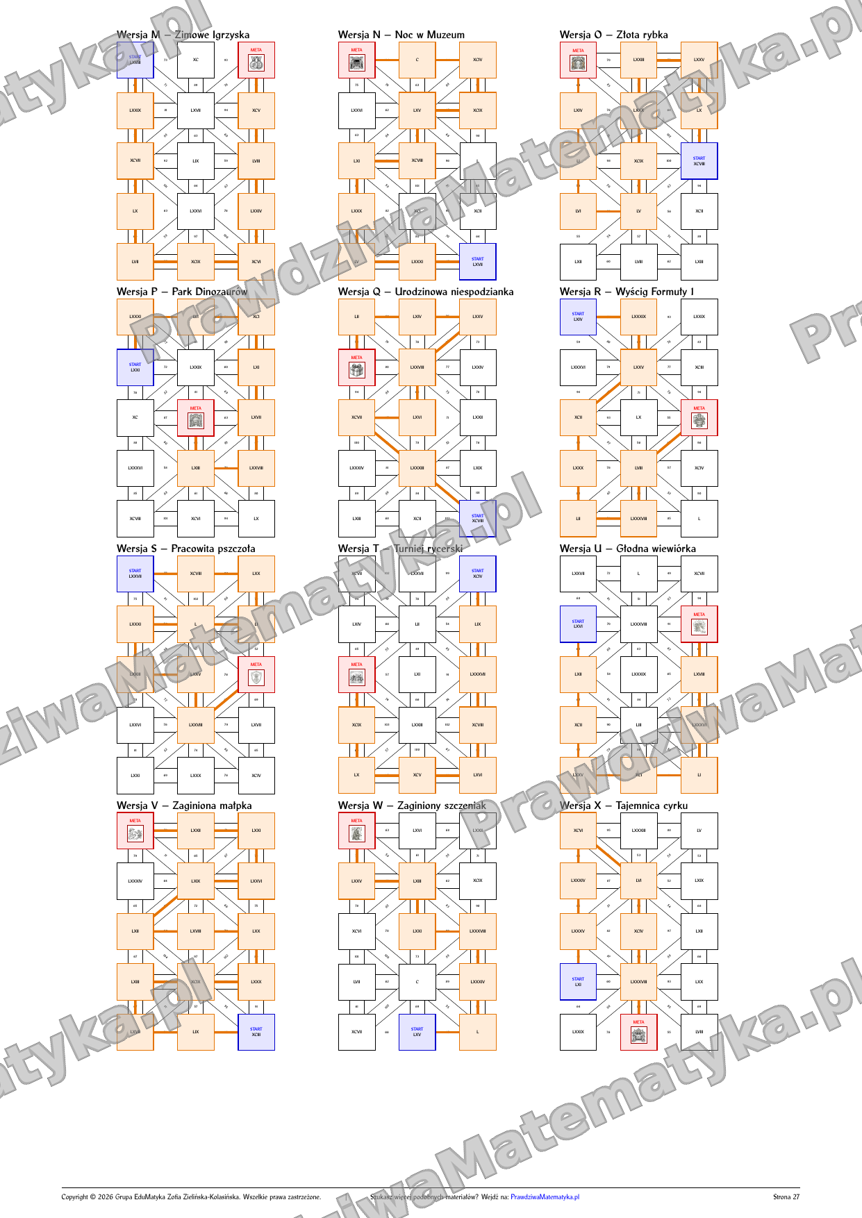 Labirynty matematyczne - Liczby rzymskie w zakresie 50-100 (RZ→A) - obrazek 3
