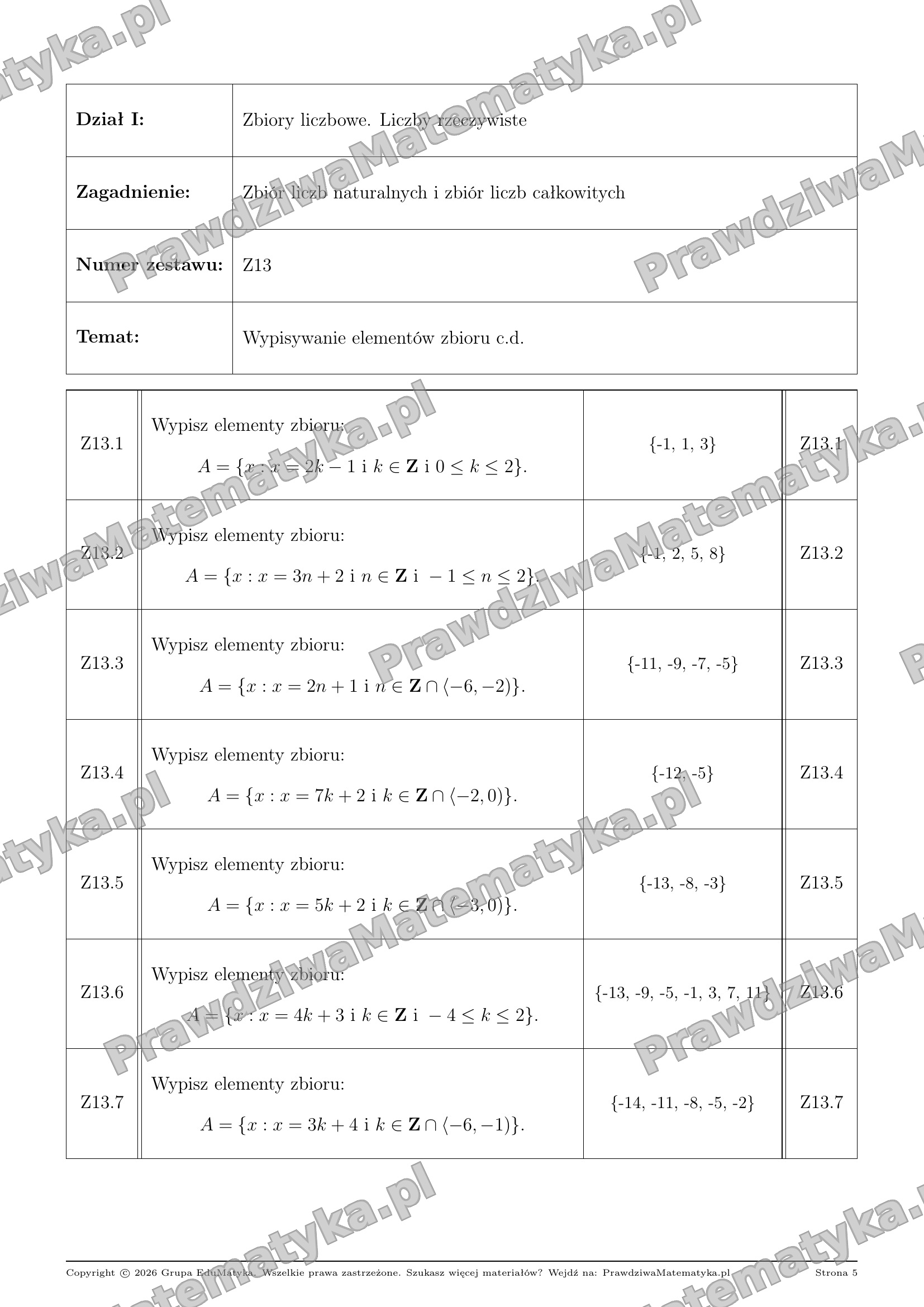Bingo Liceum 1.1.13 - Wypisywanie elementów zbioru c.d. - obrazek 2