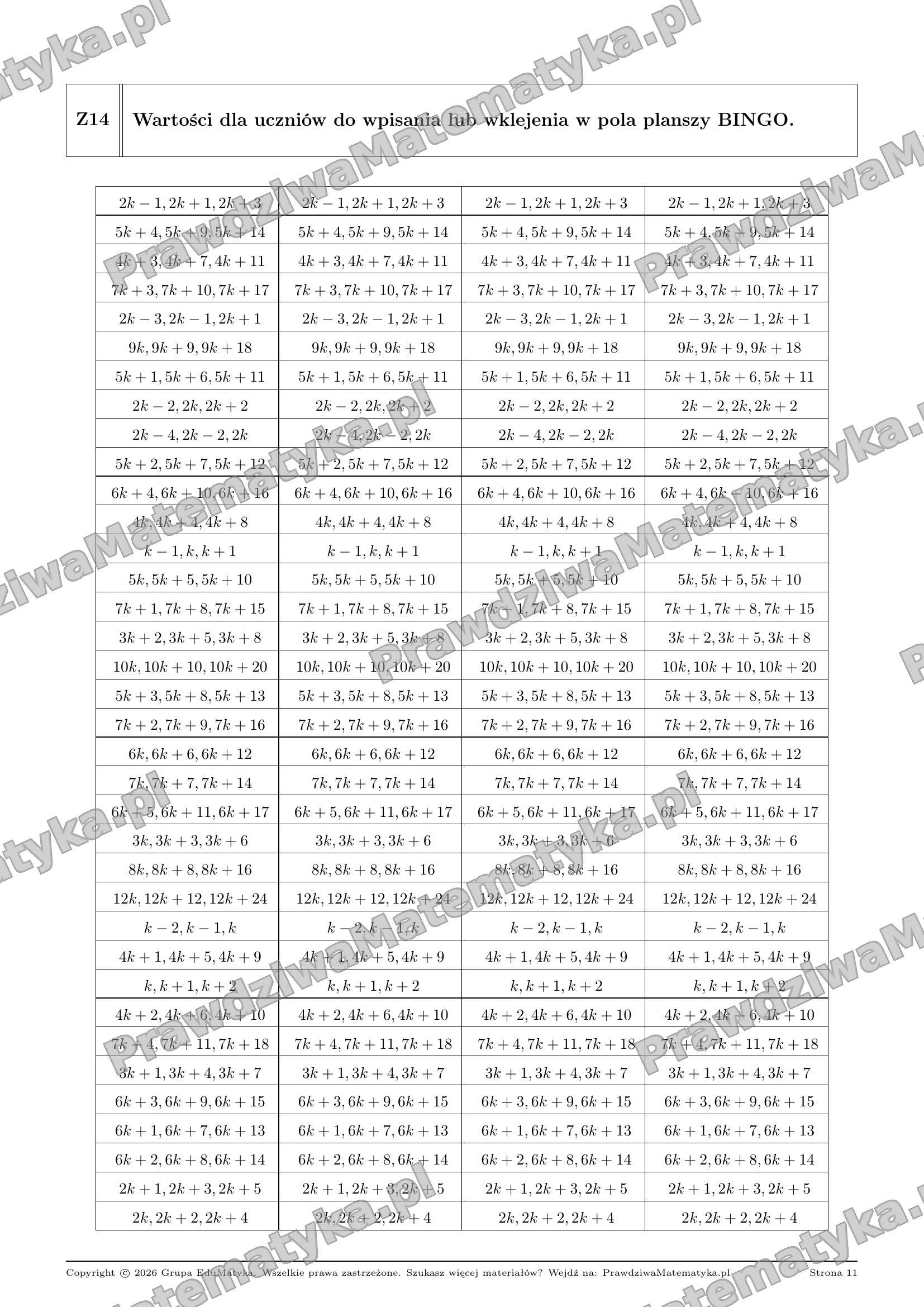 Bingo Liceum 1.1.14 - Zapisywanie liczb w postaci wyrażeń algebraicznych - obrazek 3