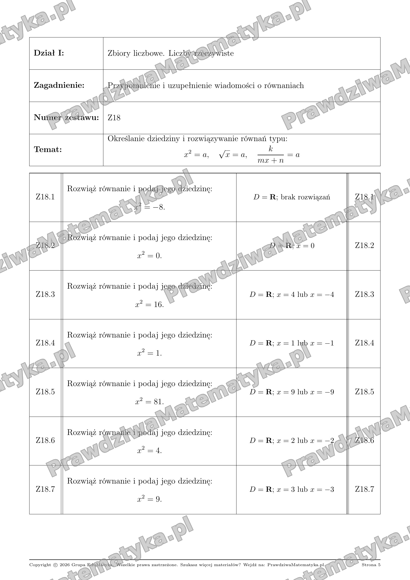 Bingo Liceum 1.1.18 - Określanie dziedziny i rozwiązywanie równań - obrazek 2