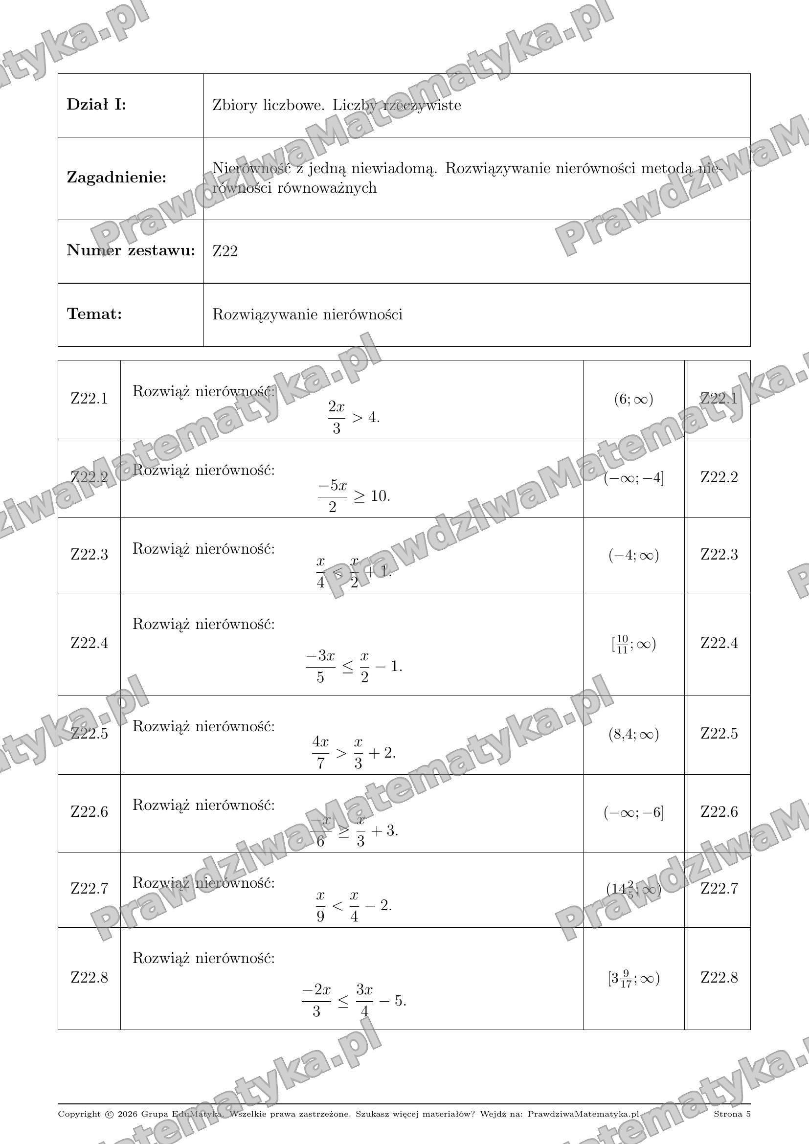 Bingo Liceum 1.1.22 - Rozwiązywanie nierówności - obrazek 2