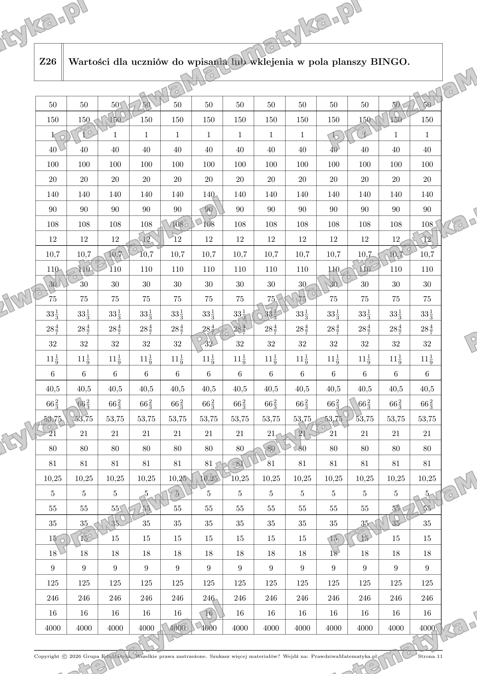 Bingo Liceum 1.1.26 - Obliczenia procentowe - zadania z treścią - obrazek 3