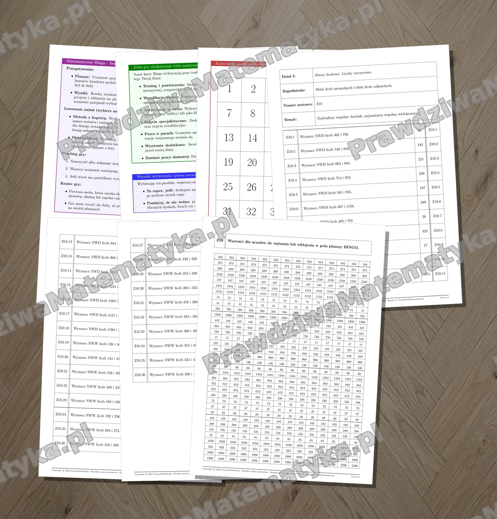 Bingo Liceum 1.1.10 - Największy wspólny dzielnik, najmniejsza wspólna wielokrotność