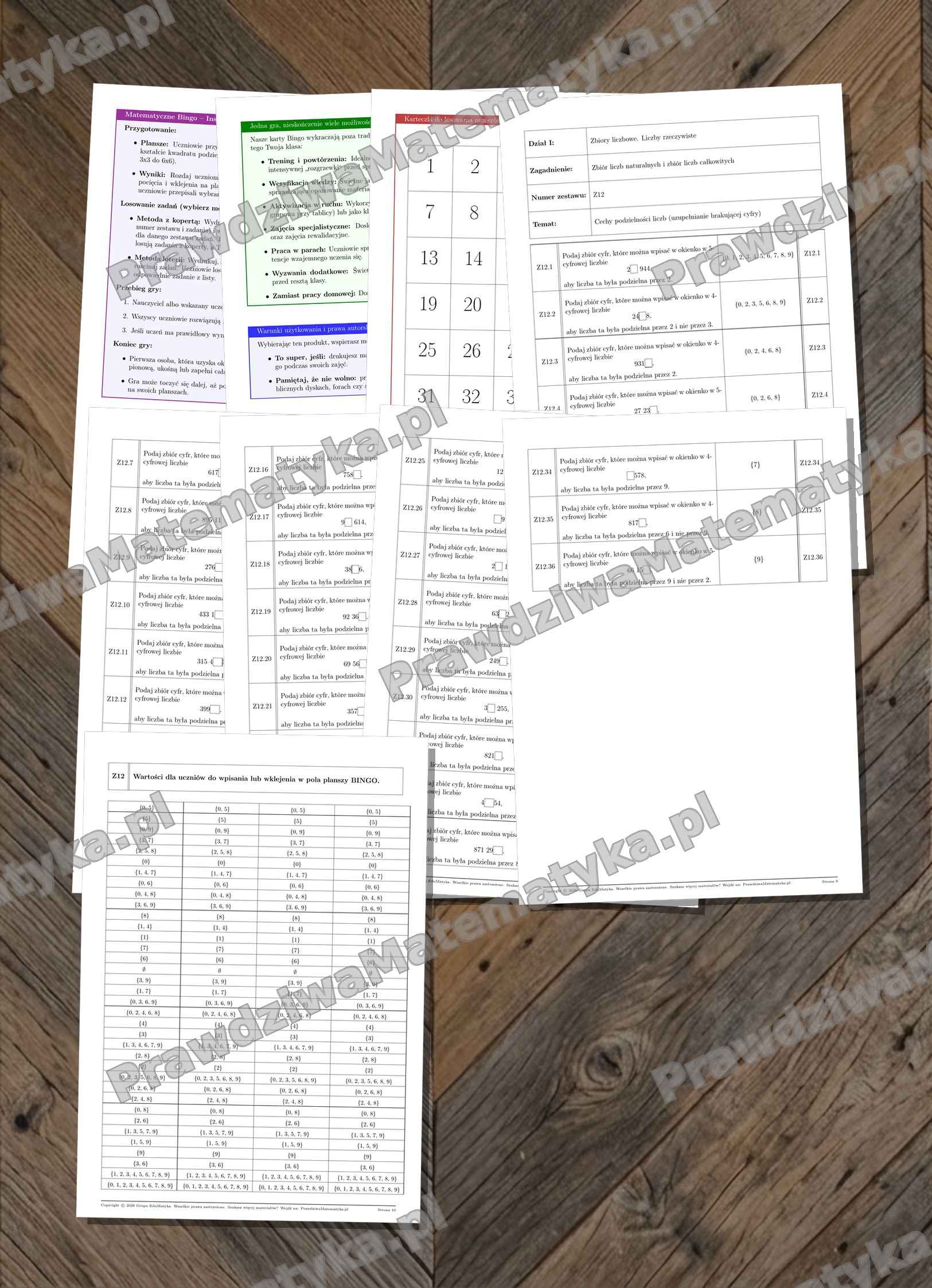 Bingo Liceum 1.1.12 - Cechy podzielności liczb (uzupełnianie brakującej cyfry)
