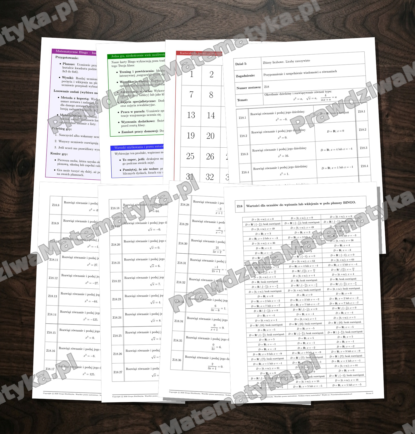 Bingo Liceum 1.1.18 - Określanie dziedziny i rozwiązywanie równań