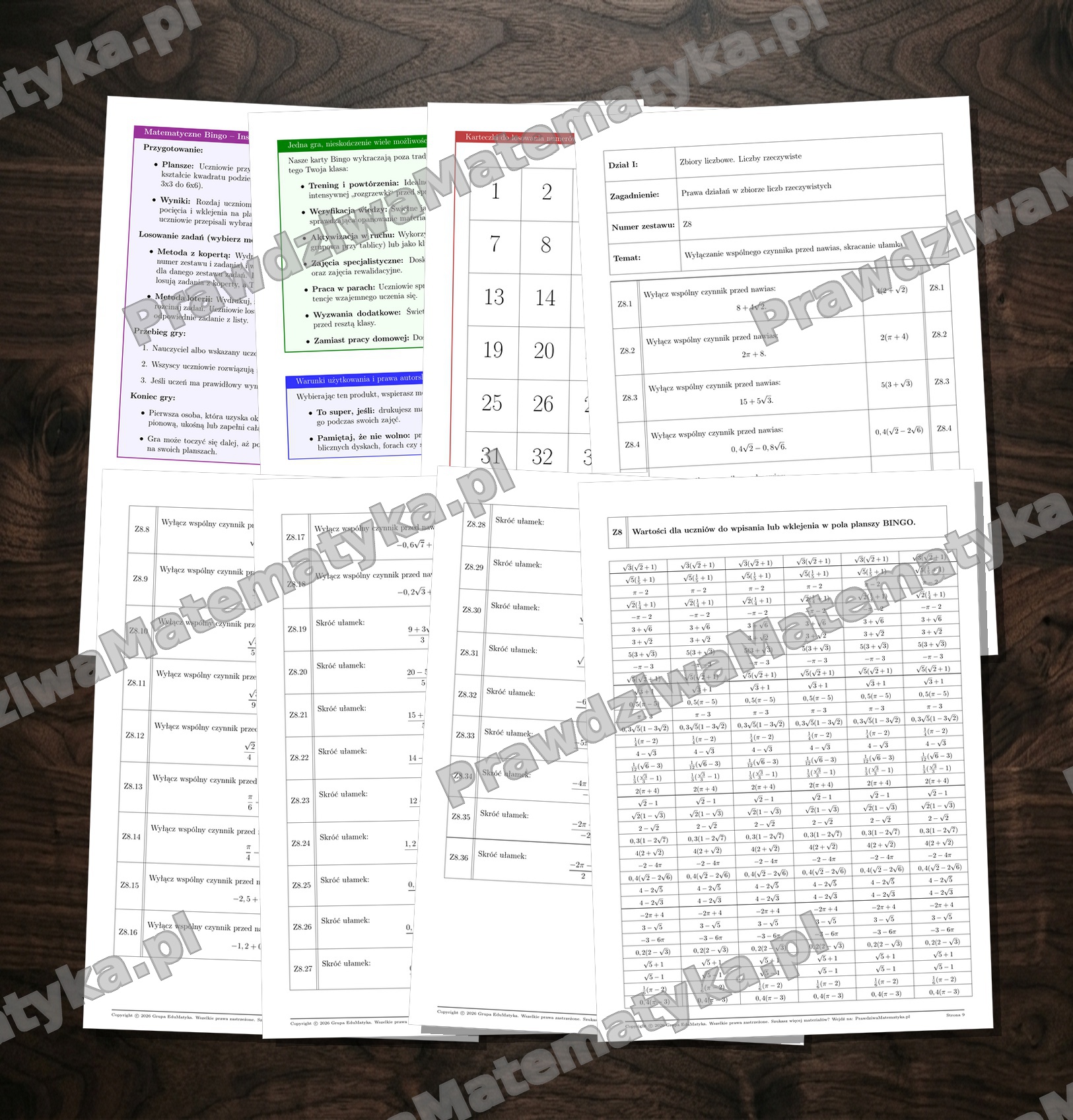 Bingo Liceum 1.1.8 - Wyłączanie wspólnego czynnika przed nawias, skracanie ułamka