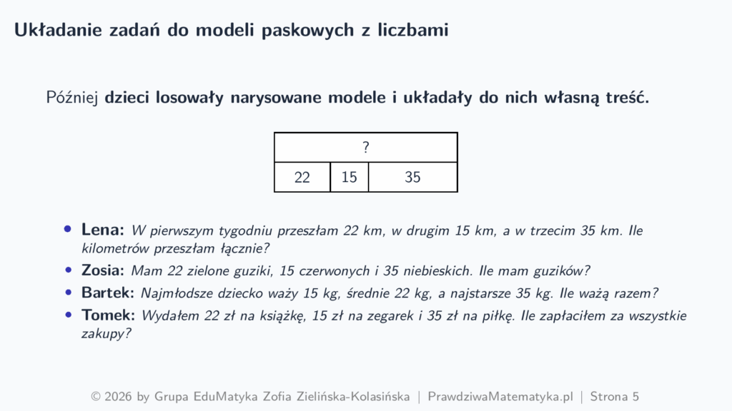 Domowa Akademia - Układanie zadań do modeli paskowych z liczbami